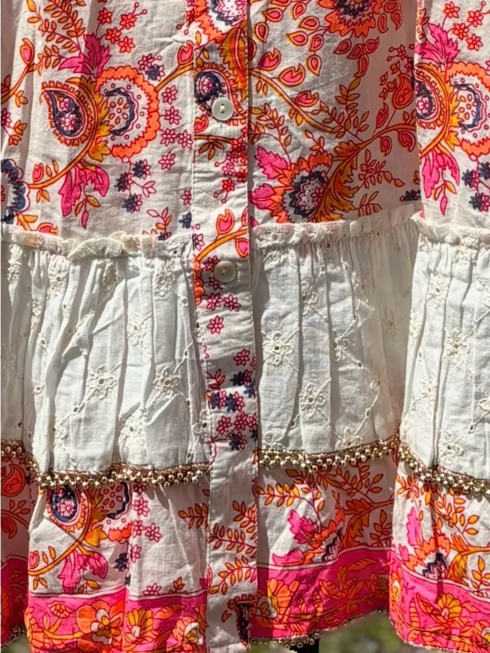 NWOT! POL Floral Boho Ruffle Tunic Dress Sequins ~ M - Picture 5 of 6